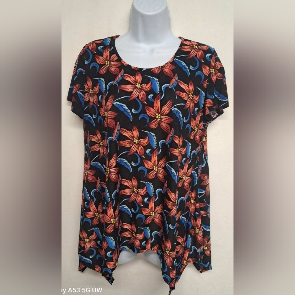 Emily Stacy M Slinky Stretch Knit Pullover Swing Top Asymmetrical Excellent